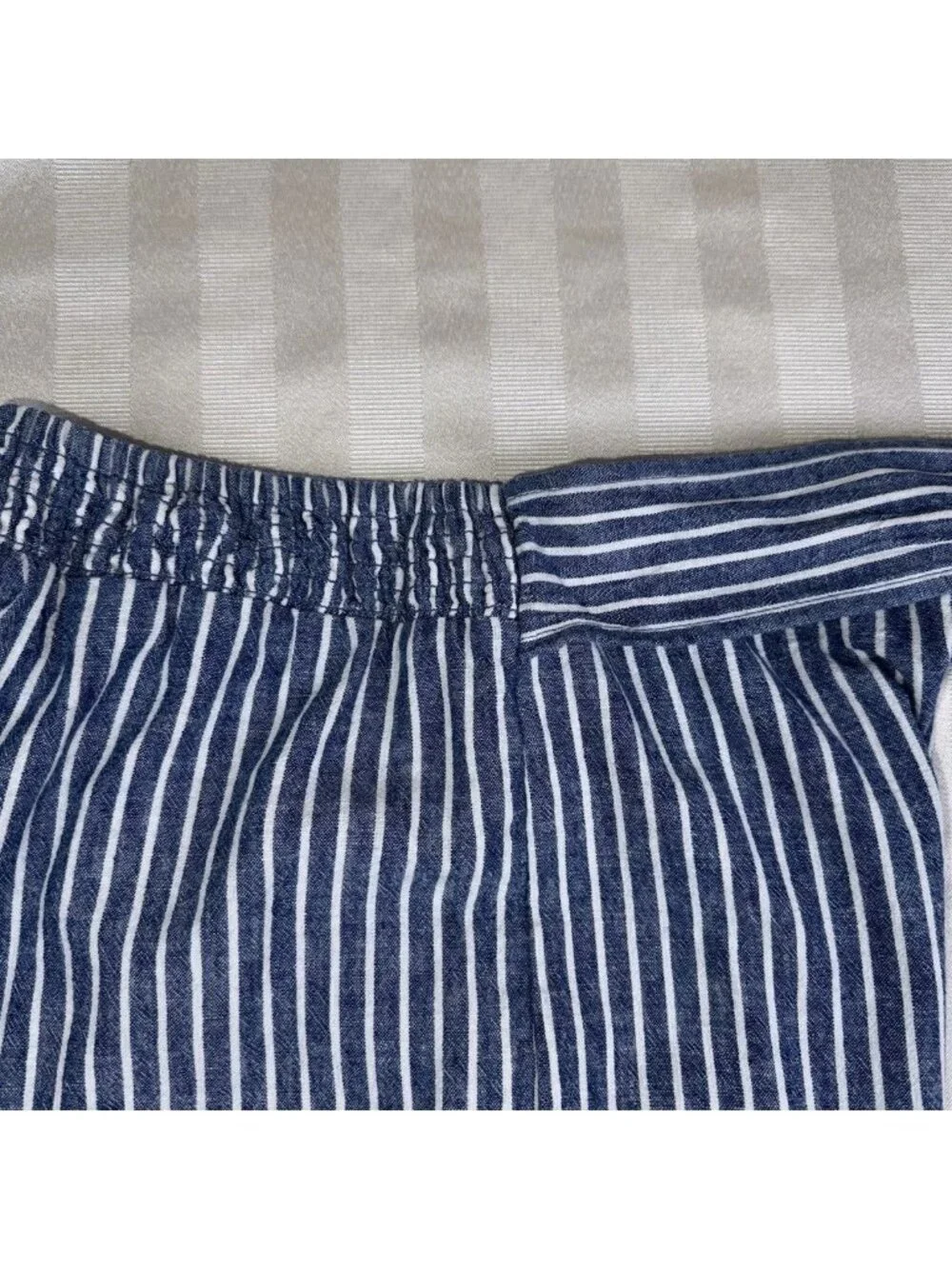 Beach Lunch Lounge Pants Sz Extra Small Linen Blend Striped Blue White Tie Waist - Picture 14 of 14